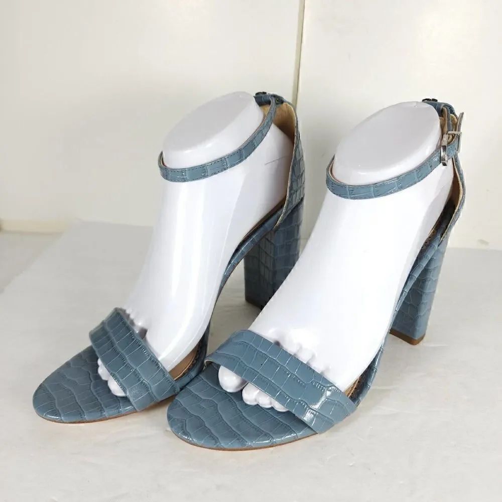 Sam Edelman Women's Yaro US 9,5M Crocodile Leather Heather Blue Heel Sandals